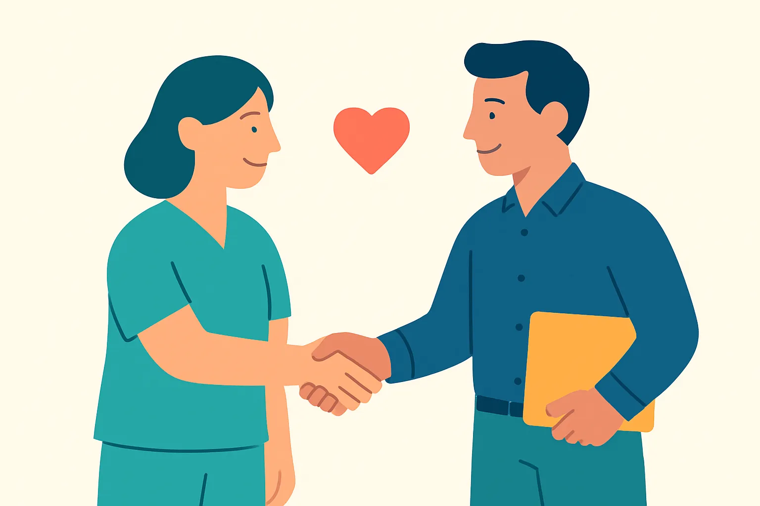 Two people shaking hands representing trust between healthcare professionals and compliance support