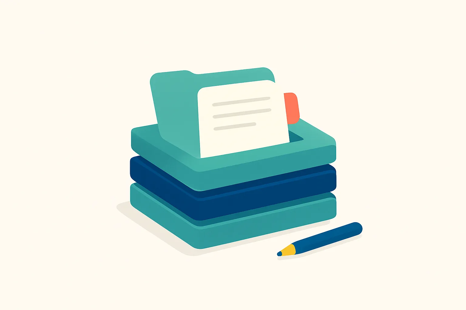 Document folders organised in teal and navy representing policy templates