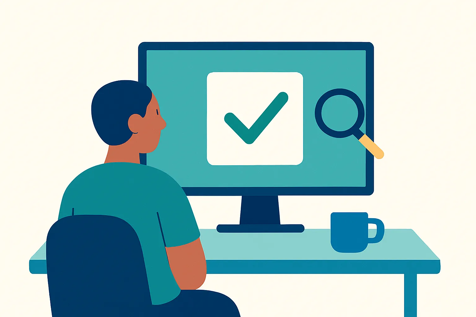 Person at desk reviewing website compliance checks on a monitor